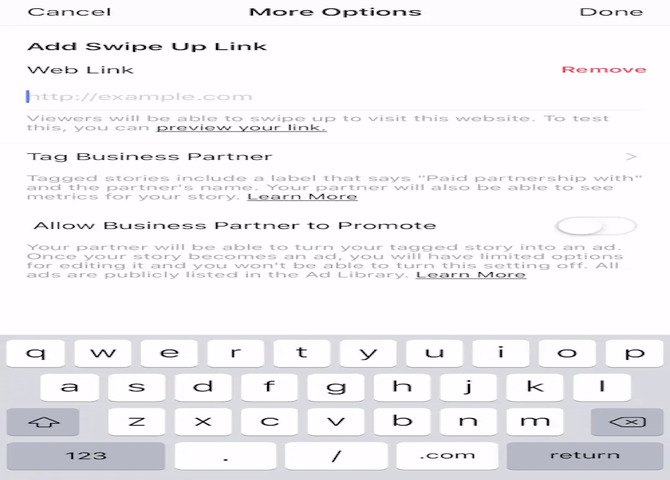 Possibility of Adding Links to Instagram Stories