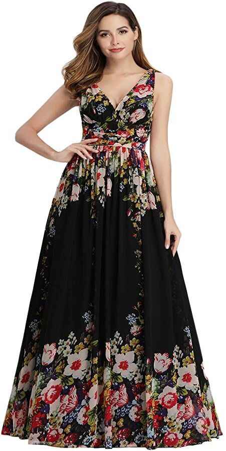  Dark floral long-sleeve semi-formal winter wedding guest dress