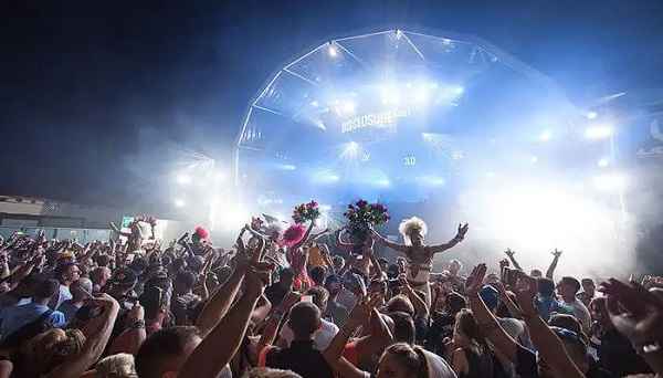 Party in Stockholm during a river bank techno event