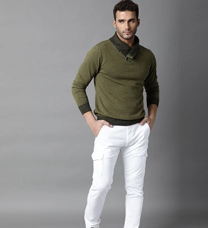 Green Roll Neck With White Trousers