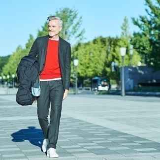 Grey Long Jackets With A Red T-shirt 